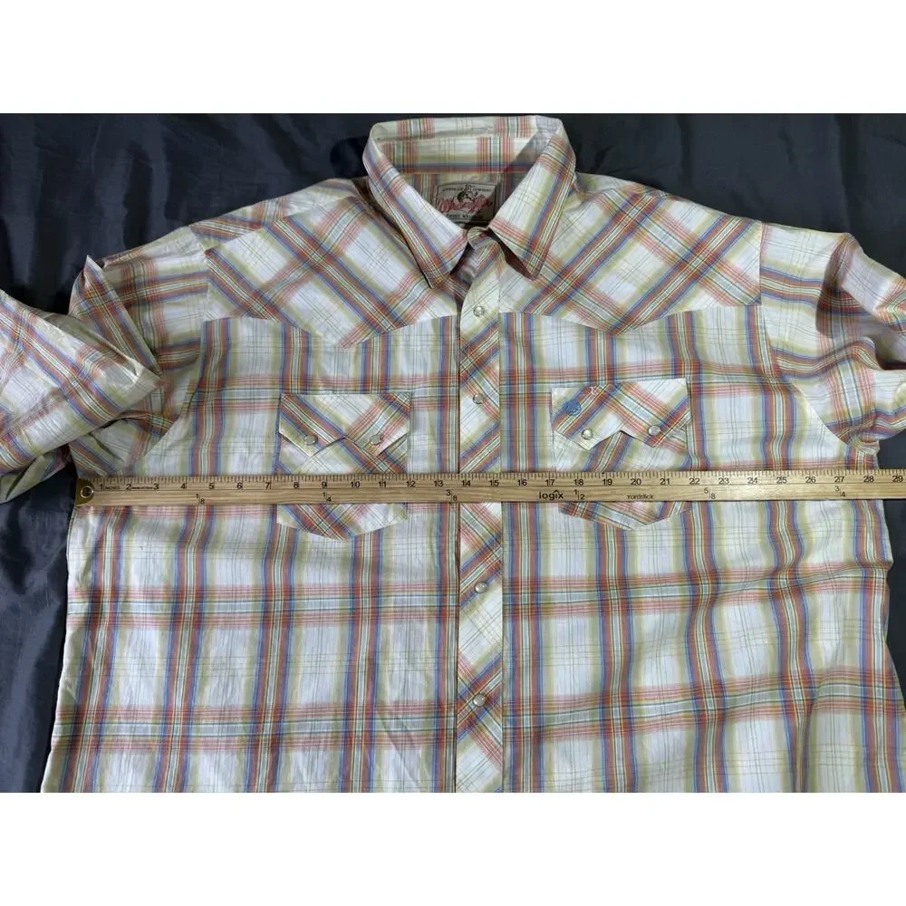 Wrangler American Cowboy‎ Pearl Snap Shirt Mens 3XL Yellow Plaid Western